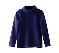 Girls Fleece Tops Kids Fleece Shirts Spring Fall Winter Turtle Neck Solid Long Sleeve Round Neck Top Party Birthday School Shirts Girls 3-4 Years Navy