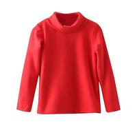 Girls Fleece Tops Kids Fleece Shirts Spring Fall Winter Turtle Neck Solid Long Sleeve Round Neck Top Party Birthday School Shirts Girls 2-3 Years Red