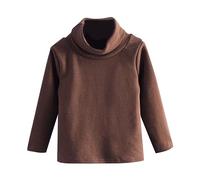 Girls Fleece Tops Kids Fleece Shirts Spring Fall Winter Turtle Neck Solid Long Sleeve Round Neck Top Party Birthday School Shirts Girls 3-4 Years Coffee