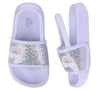 Girls Flip Flops Summer Slippers Kids Glitter Sliders Beach Bathroom Pool Cute Sandals Toddlers Home Shower Shoes Lightweight Non-slip Little Girls Sequins Slides for Indoor Outdoor Size 12 White