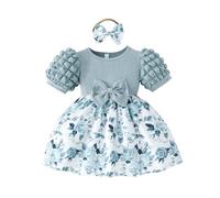 Girls Floral Dress with Bow & Headscarf Spring Summer Two Piece Set for Baby 2 Bunnies Flower Girl Dress Matching Dresses for Sisters Kids