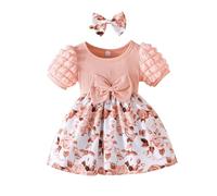 Girls Floral Dress with Bow & Headscarf Spring Summer Two Piece Set for Baby 2 Bunnies Flower Girl Dress Matching Dresses for Sisters Kids