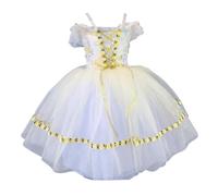 Girls Floral Embroidered Off-Shoulder Ballet Dress Princess Ballerina Tutu Swan Dance Costume Party Performances,Yellow,110