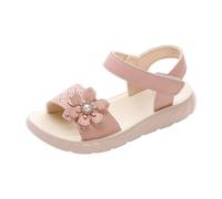 Girls Flower Sandals Toddler Little Big Girls Sandals with Pearls Flower Summer Breathable Leather Shoes Ankle Strap Open Toe Holiday Vacation Shoes Rose Gold Footwear UK 11.5