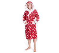 CityComfort Girls Dressing Gown, Hooded Fluffy Dressing Gown for Kids(Red, 9-10 Years)