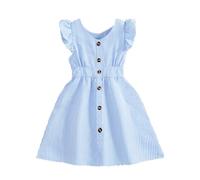 Girls Flutter Sleeve A-Line Button Down Summer Striped Casual Midi Dress for 6-14Y Kids Cute Baby Dress Tee Shirt with Pocket