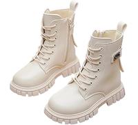 Girls Football Boots Size 4 Lace Up Riding Mid Calf Combat Boots Leather Waterproof Fall Winter Side Zipper Punk Goth Boot Cowgirl Fleece Lined Solid Fashion Punk Non Slip