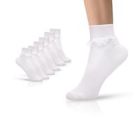 Girls Frilly Socks 6 Pairs Cotton Rich | Home, School, Everyday Wear, Dress | Lace Trim, Casual Super Soft White Frilly Socks Girls | Durable, Lightweight, Breathable, Quick Drying | Sizes 2-14 Years