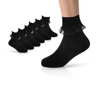 Girls Frilly Socks 6 Pairs Cotton Rich | Home, School, Everyday Wear, Dress | Lace Trim, Casual Super Soft White Frilly Socks Girls | Durable, Lightweight, Breathable, Quick Drying | Sizes 2-14 Years