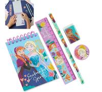 Girls Frozen Stationery Set with 5 Pieces Mini Notepad, Eraser, Pencil, Ruler & Sharpener for Kids Aged 3+ Years