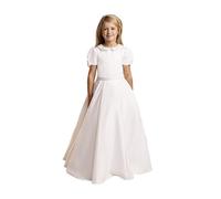 Girls Full-Length White Peter Pan Collar Communion Dress with Puff Sleeves Age 8-9 Years