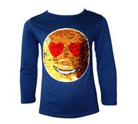 Girls Funny Face Tops Brush Changing Sequin Happy Faces Full Sleeve Tee Top Colour: Navy - Size: 11-12 Years