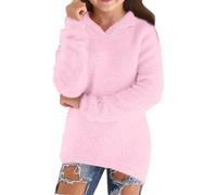 Girls Furry Hoodies Long Sleeve Cozy Sweatshirt Teen Girl School Oversized Pullover Top Solid Plain Fuzzy Sherpa Jumper Casual Cute Sweater (Pink, 15-16 Years)