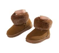 Girls Fuzzy Boots Comfortable Plush Warm Thick Soled Boots Mid Calf Slip Cowboy Booties Fuzzy Plush Outdoor Walking Womens Shoes (Brown, 12.5 Little Child)