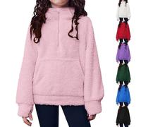 Girls Fuzzy Half Zip Sherp? Pullover Hoodie Winter Mock Neck Fleece Hooded Sweatshirt Furry s with Thumbhole Pocket Plain Trendy Casual Thermal Sweaters (Black, 9-10 Years)