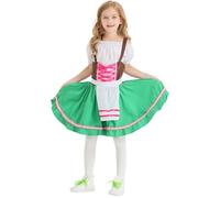Girls German Beer Bavarian Traditional Dirndl Dress Off Shoulder Short Puff Sleeve Maid Outfit Stylish Ruffle Skirt Party Fancy Dress Peasant Medieval Outfit Kids Carnival Stage Festival Costume