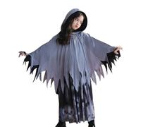 Girls Ghost Costume Cape Dress Outfits Kids Halloween Robe Reaper Costume Fancy Dress for Cosplay Role Play Dress Up Party (Light Blue, 10-13 Years)