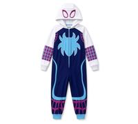 Girls Ghost-Spider Onesie with Dress Up Hood Spidey Fleece Pyjamas For Kids | Official Spidey & Friends Sleepwear, Ghost-Spider Replica Costume All In One Sleepsuit, Warm Fleece Pjs With Zip and Hood
