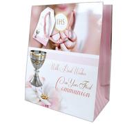 Girls Gift Bag Medium First Holy Communion ~ Religious Pink Girl