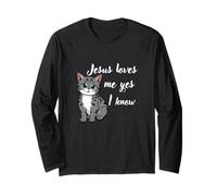 Girls Gift Little Kitty Jesus Loves me yes I Know Kids Long Sleeve T-Shirt