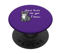 Girls Gift Little Kitty "Jesus Loves me yes I know" Kids PopSockets Adhesive PopGrip
