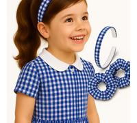 Girls Gingham Hair Set - Dark Blue School Headband & 2 Matching Scrunchies | Back to School Hair Accessories | Classic Check Pattern | Ideal for Primary Uniforms | 3-Piece Pack for Girls
