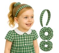 Girls Gingham Hair Set - Green School Headband & 2 Matching Scrunchies | Back to School Hair Accessories | Classic Check Pattern | Ideal for Primary Uniforms | 3-Piece Pack for Girls