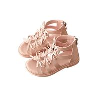 Girls Gladiator Shoes Kids Open Toe Adjustable Strap Sandals Zipper Up Heel Sandals Non Slip Flat Sole Soft Leather Shoes Summer Beach Hawaii Roman Trainers (Pink, 12 Little Child)