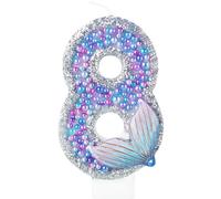 Girls Glitter 8 Birthday Number Candle, Blue Purple Pearls with Sequins Mermaid Tail Number 8, Mermaid Themed Birthday Decorations