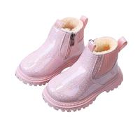 Girls Glitter Ankle Boots Kids Slip on Chelsea Boots with Side Zipper Toddler Platform Boot Casual Soft Walking Short Booties Winter Warm Plush Outdoor Flat Shoes (9.5)