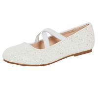 Girls Glitter Ballet Bridal Bridesmaid Shoes Ivory 2 UK