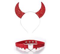 Girls Glitter Choker& Hair Hoop Set Halloween Costume Rose Bat Wing Lace