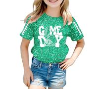 Girls Glitter Graphic T Shirt Soft Comfortable Short Sleeve Casual Tops for Kids Teens Fashion T Shirt Stylish Print, Green, 4-5 Years
