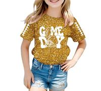 Girls Glitter Graphic T Shirt Soft Comfortable Short Sleeve Casual Tops for Kids Teens Fashion T Shirt Stylish Print, gold, 4-5 Years