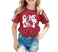 Girls Glitter Graphic T Shirt Soft Comfortable Short Sleeve Casual Tops for Kids Teens Fashion T Shirt Stylish Print, red, 4-5 Years
