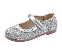 Girls' Glitter Sandals Mary Jane Shoes with Sequins Princess Shoes Soft Performance Ballerina Flat Shoes with Low Heel Dance Shoes Non-Slip Soles Ballet Slippers, silver, 1.5 UK