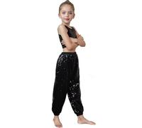 Girls Glitter Sequin Cargo Jogger Pants with Elastic Waistband for Dance Performance and Casual Party Wear Black Flares Carnival Sparkly Jeans Kids Street Outfit Gold Skirt Costume