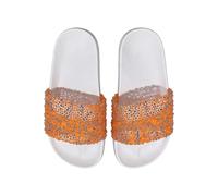 Girls Glitter Slip on Slide Sandals Size 7 Sequins Pool Sliders Kids Summer Shower Slippers Beach Pool Outdoor Flip Flops Non-Slip Little Big Kid Orange Gift Footwear