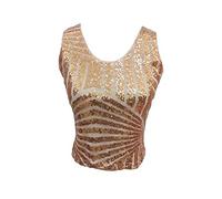 Girls gold sparkly sequin women belly vest crop tank top latin salsa samba dance ladies festival party outfits size 6/8/10/12 (Gold, UK 6-12)