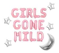 Girls Gone Mild Bachelorette Party Decorations, Girls Slumber Party Balloon Banner Silver Moon Stars and Pink Letter Foil Balloons Kit for Women Sleepover Bachelorette Party Supplies