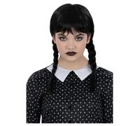 Girls Gothic Braided Wig Halloween Schoolgirl Fancy Dress Black Pigtail Wig