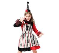 Girl'S Gothic Clown Halloween Costume Set Dress With Headpiece & Ruffled Collar - Creepy Doll Fancy Dress For Halloween Party, Book Week Show Performance （3-13Yrs