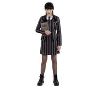 Girls Gothic School Uniform Costume Halloween Fancy Dress Wednesday Style Outfit