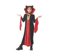 Girls Gothic Vampiress Costume Dress Halloween Spooky Kids Fancy Dress Party