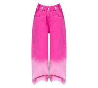 Girls Gradient Denim Pants Baggy Jeans with Pockets for Teens Elastic Waist Wide Leg Bottoms Y2k Straight Leg Hip-Hop Washed Candy Colors Trousers for Kids
