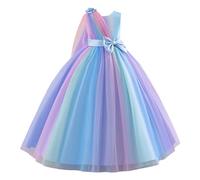 Girls' Gradient Rainbow Long Sleeve Party Dress with 3D Floral Appliques Elegant Pageant Gown for Birthday & Dance Celebration Melon Dress Fir Kids 2yrs Birthday Outfits Baby Girl