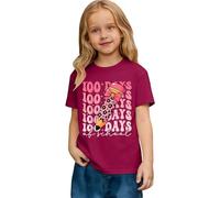 Girls Graphic Print Short Sleeve T Shirt for Back to School Casual Soft Tee Top with Cute Design 100 Days of School Funny Girls Kids 100th Day T-Shirt (10-11 Years) Wine