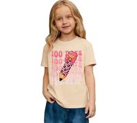 Girls Graphic Print Short Sleeve T Shirt for Back to School Casual Soft Tee Top with Cute Design 100 Days of School Funny Girls Kids 100th Day T-Shirt (Beige, 8-9 Years)