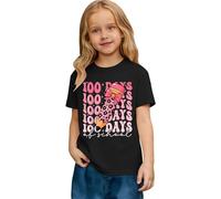 Girls Graphic Print Short Sleeve T Shirt for Back to School Casual Soft Tee Top with Cute Design 100 Days of School Funny Girls Kids 100th Day T-Shirt (Black, 10-11 Years)
