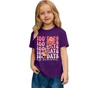 Girls Graphic Print Short Sleeve T Shirt for Back to School Casual Soft Tee Top with Cute Design 100 Days of School Funny Girls Kids 100th Day T-Shirt (Purple, 4-5 Years)